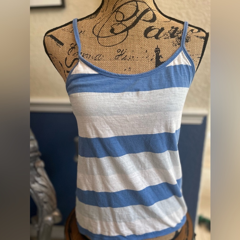 American Eagle Y2K blue white striped racerback tank beach Elena Gilbert Medium